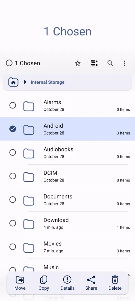 Advanced File Manager — Per-file action sheet