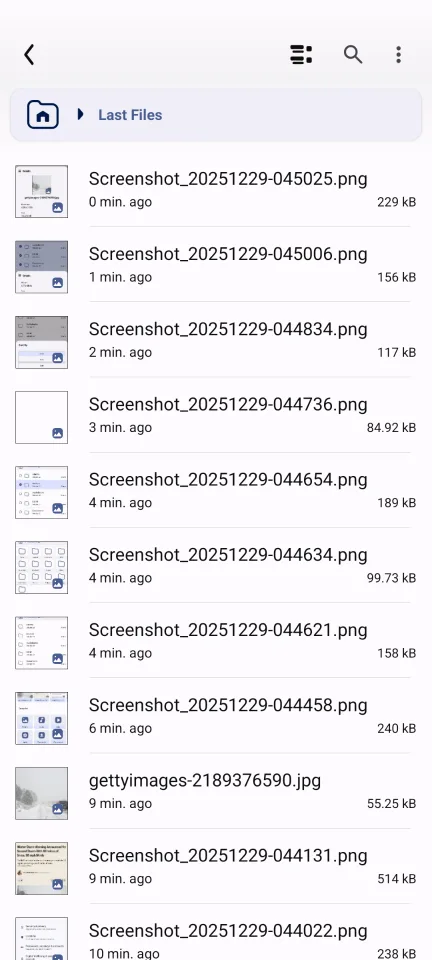 Advanced File Manager — Recently modified files