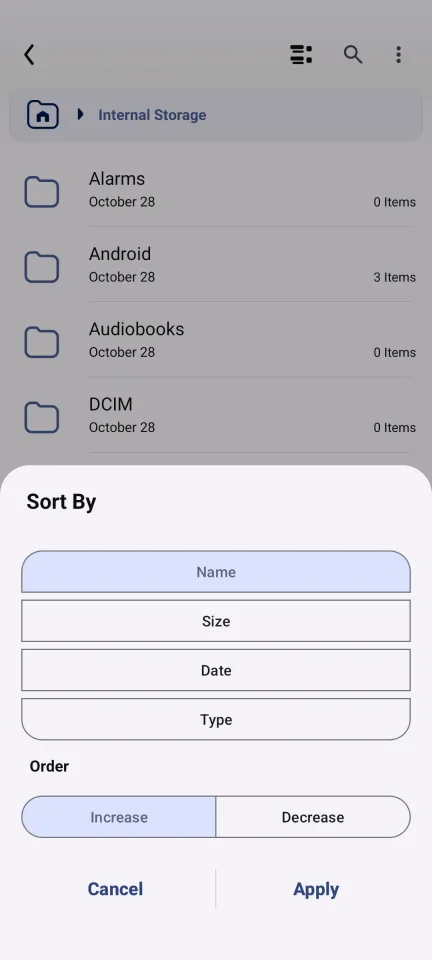 Advanced File Manager — Sorting options