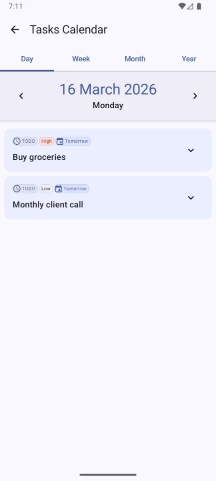 TaskFlow — Calendar — day view