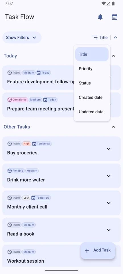 TaskFlow — Multi-criteria sorting