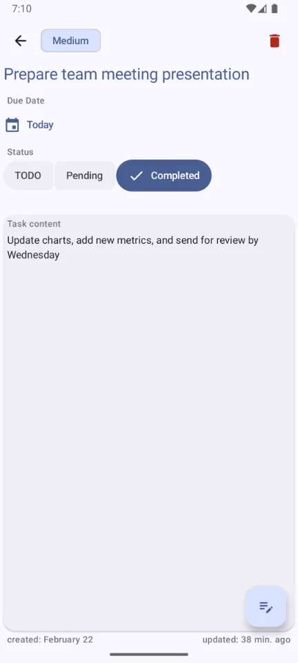 TaskFlow — Task detail view